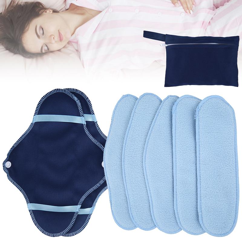 8 Counts Portable Breathable Reusable Sanitary with Storage Bag Menstrual Protective Pads Wing Wear Wet Bag for Women Girls