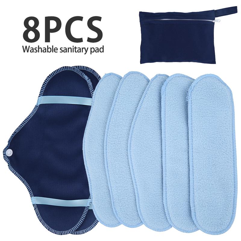 8 Counts Portable Breathable Reusable Sanitary with Storage Bag Menstrual Protective Pads Wing Wear Wet Bag for Women Girls