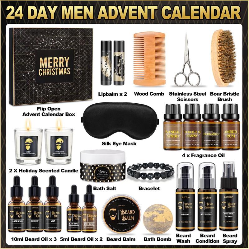 Men Advent Calendar 2024 Adult, 24 Countdown Calendar with Beard Grooming Kits, Scented Candle Men Fragrance Oil Surprise Gifts Husband Father Boyfriend