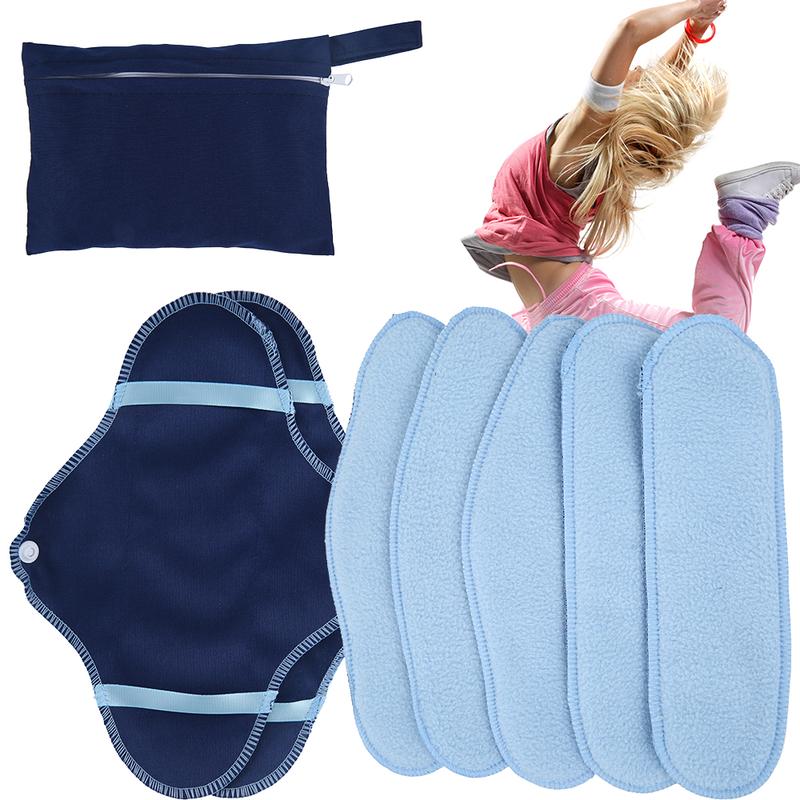 8 Counts Portable Breathable Reusable Sanitary with Storage Bag Menstrual Protective Pads Wing Wear Wet Bag for Women Girls