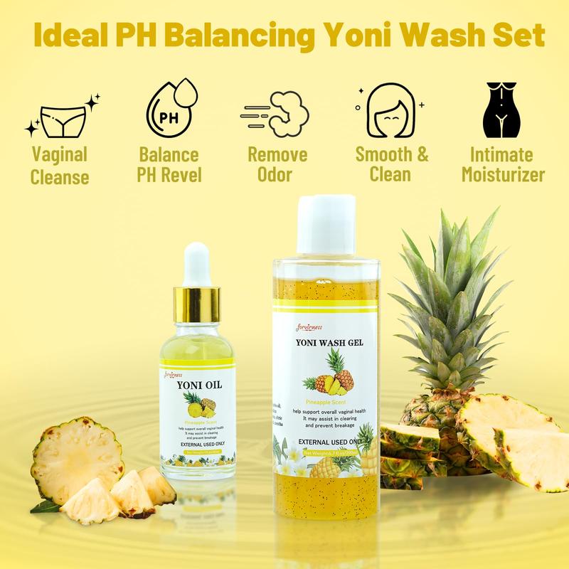 Natural Yoni Wash Yoni Oil Set, Feminine Wash for Women ph Balance, 1 fl.oz Feminine Oil & 6.7 fl.oz Intimate Vaginal Wash - Pineapple Scent