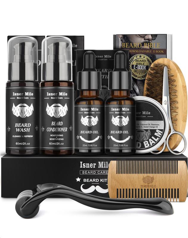 Christmas Gifts for Men, Beard Grooming Kit, Beard Kit with 2 Pack Beard Original Oil,Beard Brush,Wash Conditioner for After Shave Lotions,Balm,Combs,Razor & Brush Stands Scissor, Christmas Fathers Gifts for Men