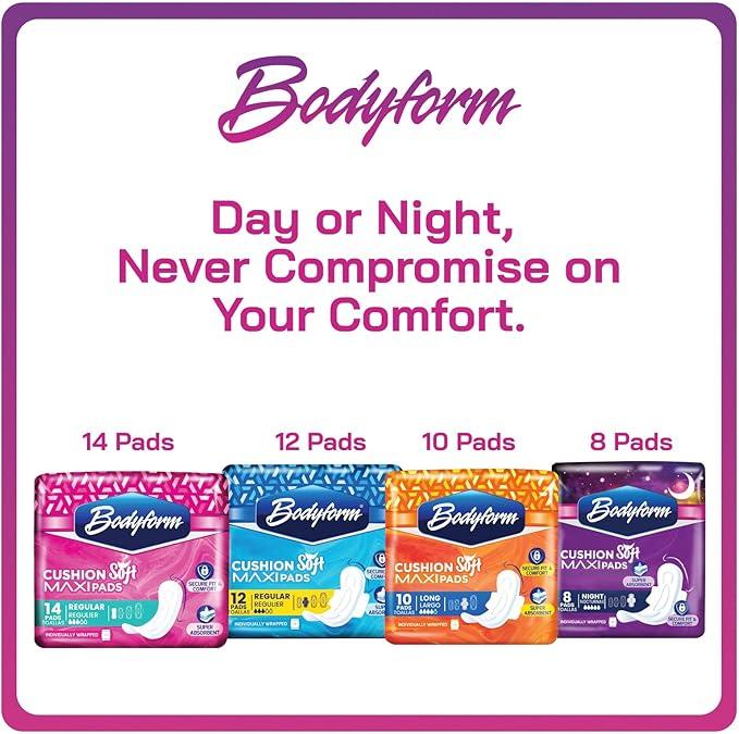 Bodyform Maxi-Pads Wingless (14 Count) - Ultra-Absorbent Feminine Hygiene Pads - Comfort