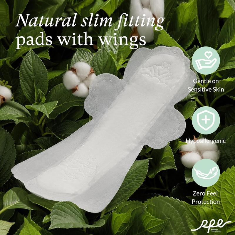 Ultra Thin Extra Heavy Flow Organic Overnight Pads with Wings for Women, 100% Cotton, Super Absorbency (Size 5, 36 Ct) - Comfort