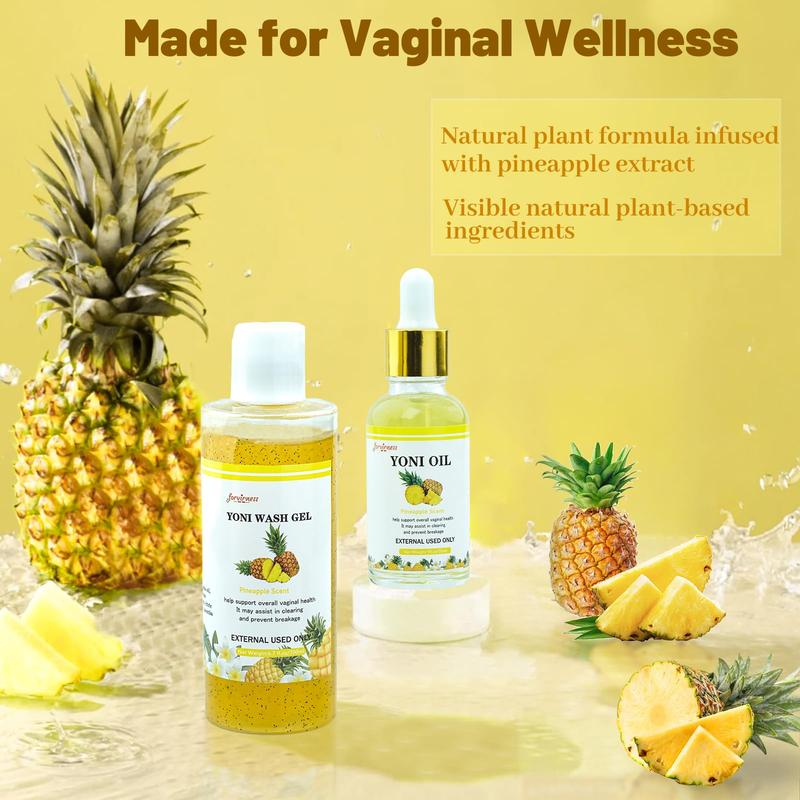 Natural Yoni Wash Yoni Oil Set, Feminine Wash for Women ph Balance, 1 fl.oz Feminine Oil & 6.7 fl.oz Intimate Vaginal Wash - Pineapple Scent