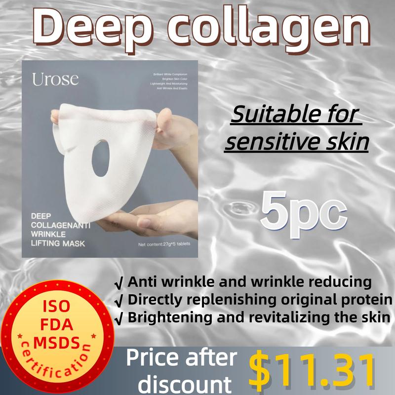 Urose-Collagen Face Mask - Hydrating Overnight Collagen Face Mask Deep Collagen Anti Wrinkle Lifting Mask - Pure Collagen Films for Improve Elasticity Firming And Moisturizing (5 pcs 1 Box) Skincare Skin Repair Comfort Moisturize