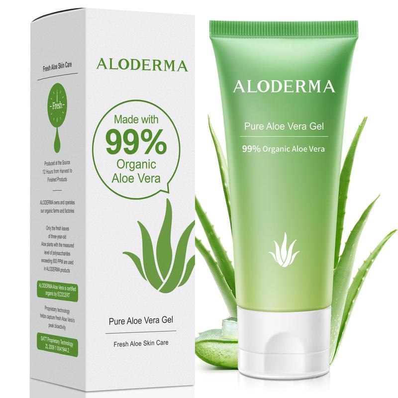 ALODERMA 99% Organic Aloe Vera Gel Made within 12 Hours of Harvest - 1.5oz Travel Size Squeeze Tube - Refreshing Aloe Gel for Face & Body, Cooling, Soothing Relief for Skin Repair & Sunburns