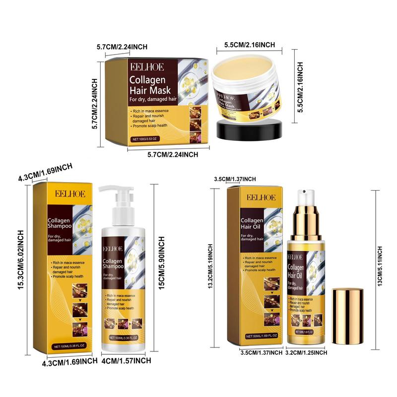 Collagen Hair Mask & Shampoo & Hair Oil Set, 3 Counts set Deep Moisturizing Hair Mask & Shampoo & Hair Care Oil, Hair Care  Product for Women & Men