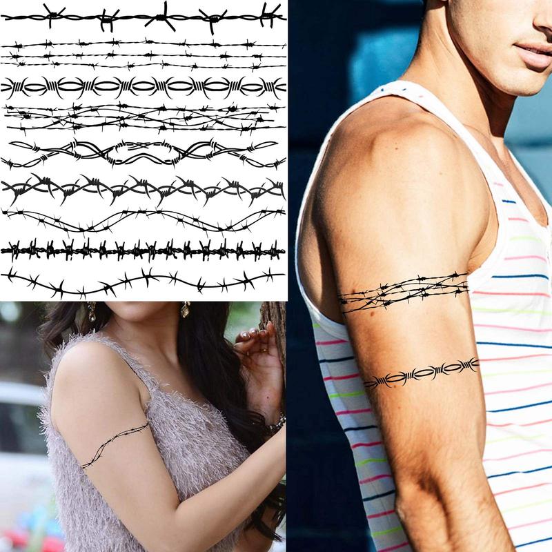 Barbed Wire Temporary Tattoo Sticker, 9 Counts Realistic Black Barb Wire Fake Tattoo Sticker, Body Art Decoration for Women & Men