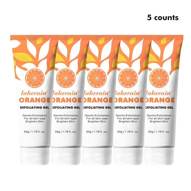 Orange Extract Exfoliating Gel, 5 Counts set Brightening & Deep Cleansing Face Scrub, Facial Skin Care Product for Women & Men