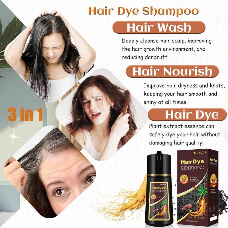 3-in-1 instant hair color shampoo, Quick hair dye,hair care,Fruity aroma-Black & Brown-Color–Plan+ Men's and Women's Gray Hair Shampoo