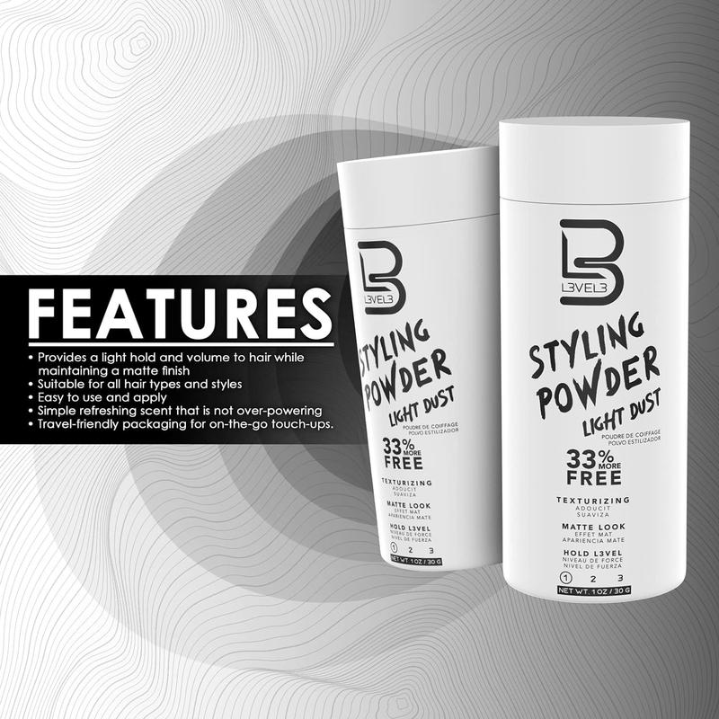 L3VEL3 Light Hold Styling Powder - Natural Matte Hairstyle - Texturizing and Volumizing - Level 3 Gel Haircare