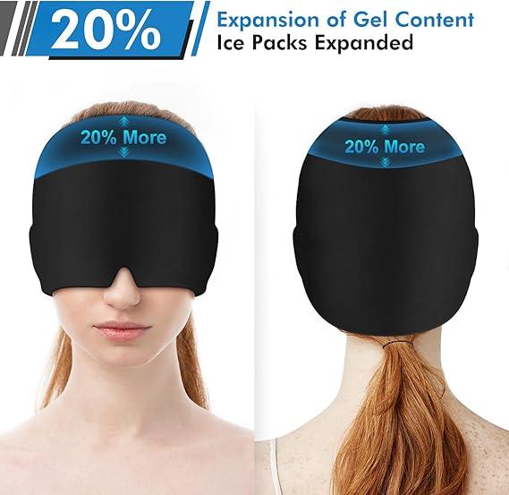 Migraine Relief Cap, All Around Gel Covered Reusable Headache Relief Cap, Black Migraine Cap for Headache Relief, Puffy Eyes Mask