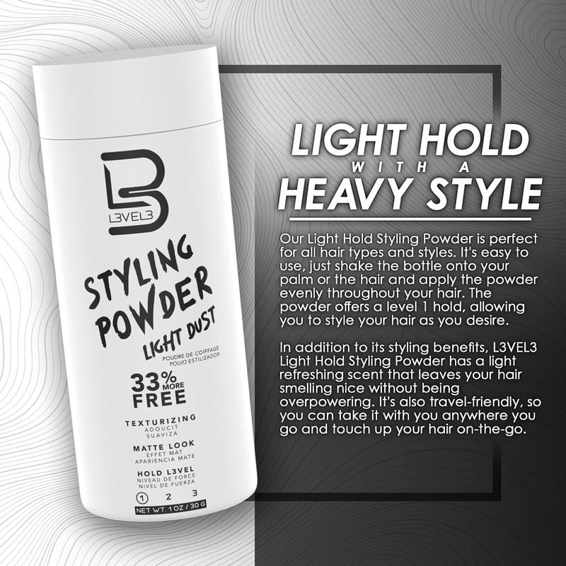 L3VEL3 Light Hold Styling Powder - Natural Matte Hairstyle - Texturizing and Volumizing - Level 3 Gel Haircare