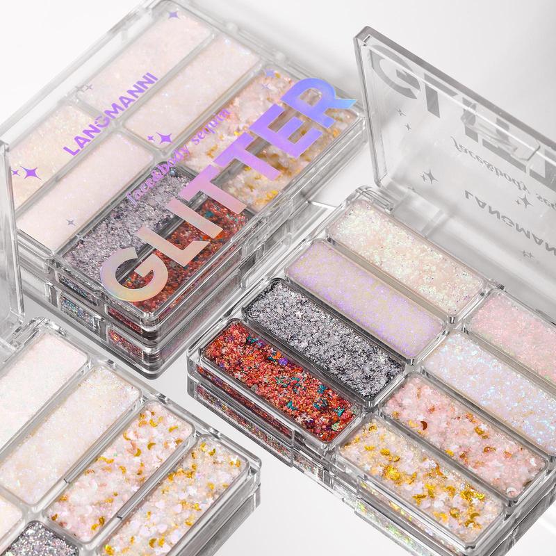 8 Color Body Glitter Palette, 2 Boxes Multi Purpose Makeup Festival Shiny Gel Sequins Palette, Shimmering Facial Makeup Products for Music Party