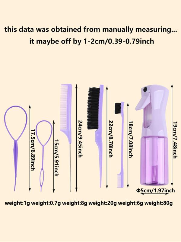 Hair Styling Comb Set, Haircare Tool Set, Including Hair Comb, Spray Bottle, Eyebrow Brush, Rat Tail Comb, Professional Durable Hair Salon Tools for Back To School, Fall Outfits, Fall Freshness Fall