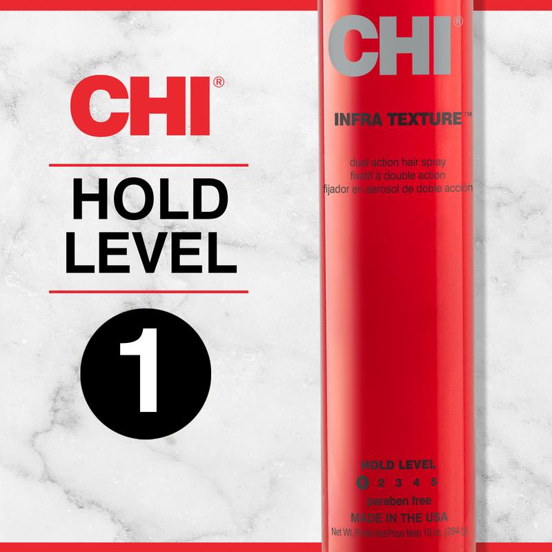 CHI Infra Texture Dual Action Hair Spray, 10oz, Hold Level 1, Paraben Free Gluten Free, Made in the USA