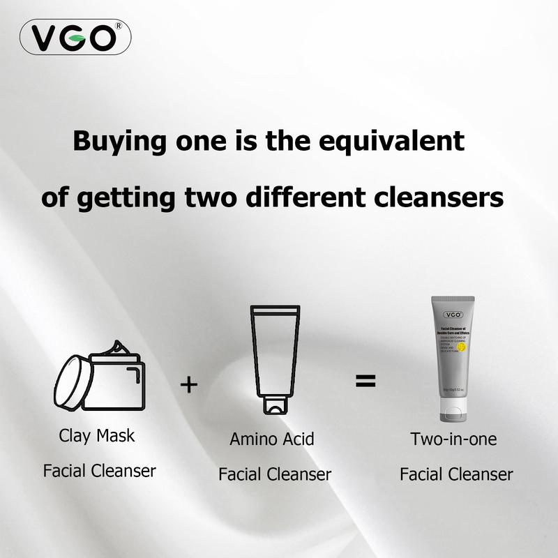 VGO Facial Cleanser of Double Care and Effets 50g All types of skins Cleanse and moisturize-A Cleansing Skincare Gentle Charcoal Daily Foam