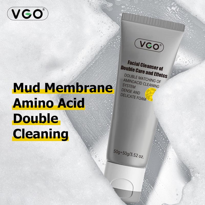 VGO Facial Cleanser of Double Care and Effets 50g All types of skins Cleanse and moisturize-A Cleansing Skincare Gentle Charcoal Daily Foam