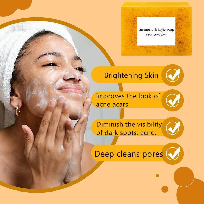 Turmeric & Kojic Brightening Soap Bar, 3 Counts 6 Counts Moisturizing Gentle Soap Bar with Soap Bag, Facial Cleanser and Body Wash, Skin Daily Cleansing Set