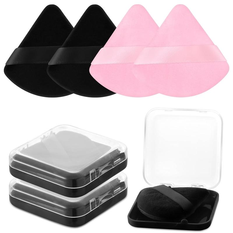 4-Pcs Soft Triangle Powder Puff with 2 Travel Cases, Triangle Makeup Puff for Loose Powder Body Powder Setting Powder Puff for Face Powder Beauty Makeup Tool (Black+Pink) -  Gift for Girls Women