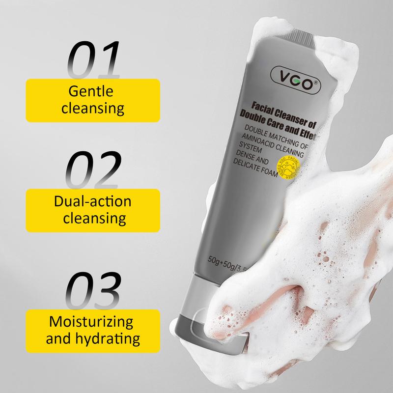 VGO Facial Cleanser of Double Care and Effets 50g All types of skins Cleanse and moisturize-A Cleansing Skincare Gentle Charcoal Daily Foam