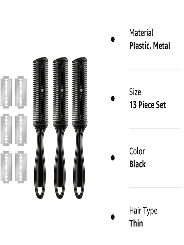 Razor Comb with 10pcs Razor for Hair Styling for Girlfriend, 3pcs Hair Cutter Comb, Double Edge Razor, Hair Thinning Comb, Slim Haircut Cutting Tool