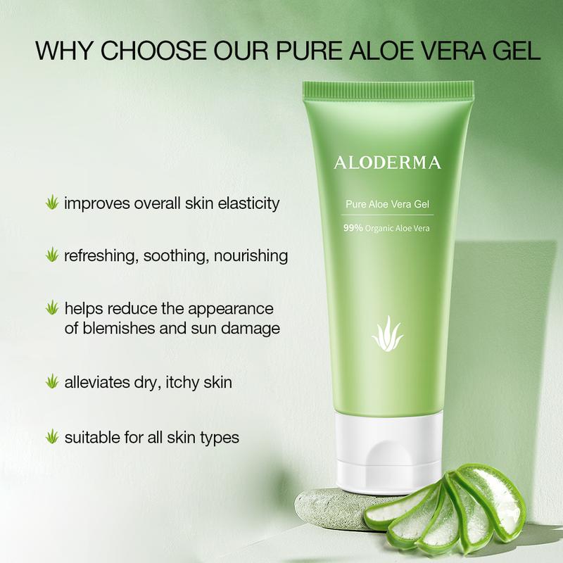 ALODERMA 99% Organic Aloe Vera Gel Made within 12 Hours of Harvest - 1.5oz Travel Size Squeeze Tube - Refreshing Aloe Gel for Face & Body, Cooling, Soothing Relief for Skin Repair & Sunburns