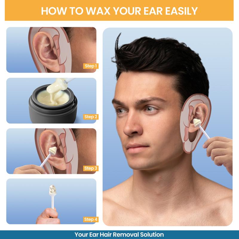 Ear Nose Wax Kit Men, Ear Nose Waxing Kit with 100g Wax Beans, 20 Applicators, 30 Ear Protective, Painless Nose Wax Hair Removal Kit, Soothing Comfort