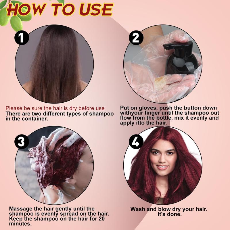 ECO Wine-Red Hair Dye, Quick-Action Hair Coloring Shampoo, Hair Care, Plant Extracts, Long-Lasting Formula Haircare Gel Nourishing