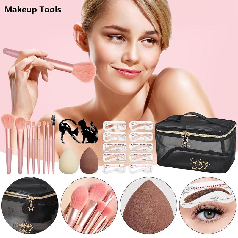 All in One Makeup Kit for Women Full Kit, Make Up Gift Set for Women, Makeup Essential Bundle Includes Foundation Face Primer Eyeshadow Contour Palette Lipstick Eyeliner Mascara Cosmetic Brush Set