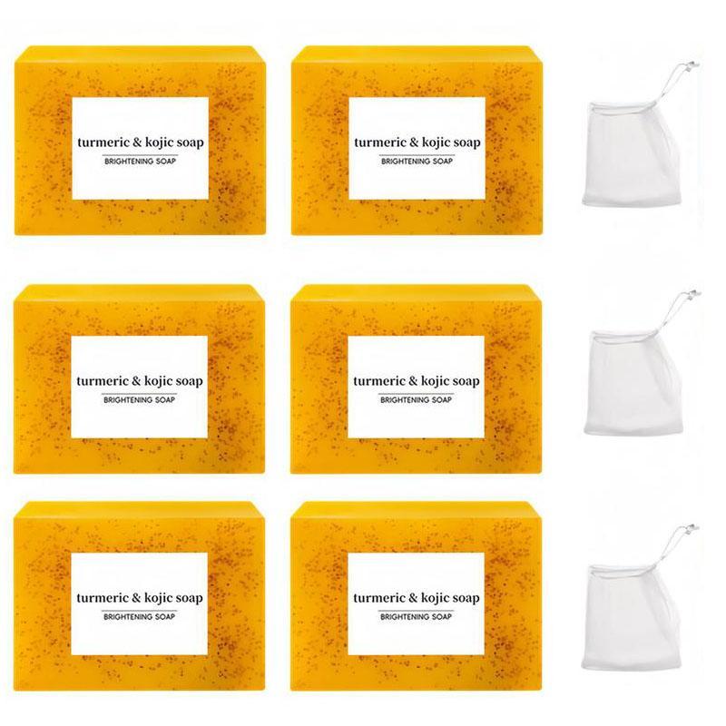 Turmeric & Kojic Brightening Soap Bar, 3 Counts 6 Counts Moisturizing Gentle Soap Bar with Soap Bag, Facial Cleanser and Body Wash, Skin Daily Cleansing Set