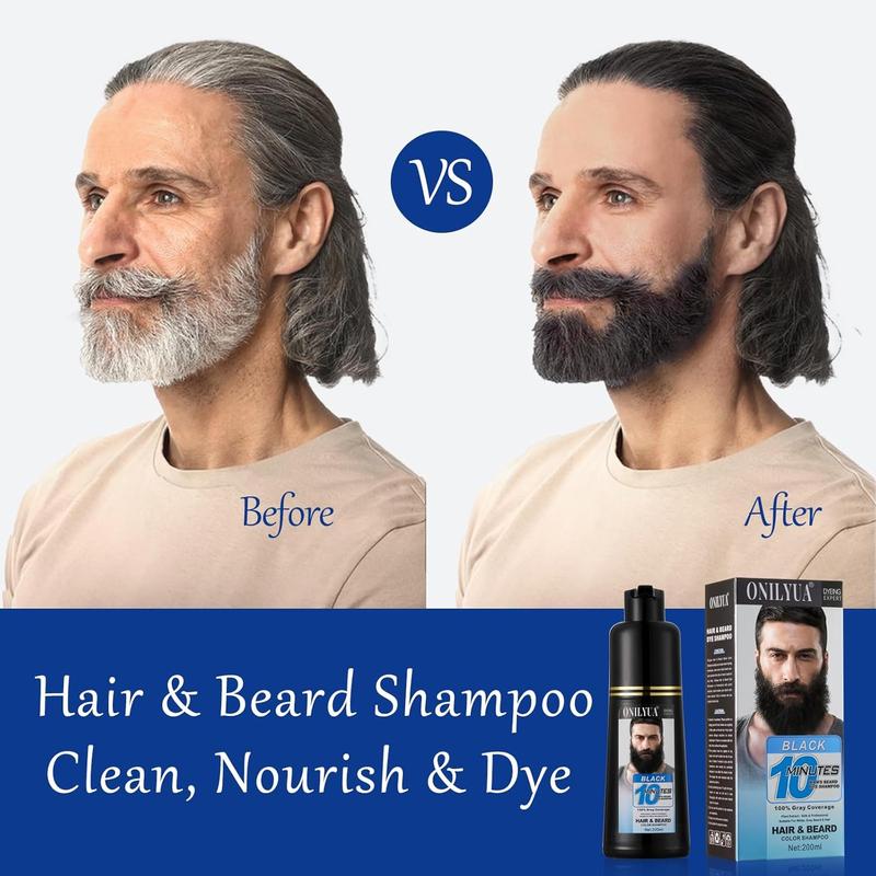 Men's Beard Dye, 3 in 1 Black Beard Dye Shampoo, Simpler Color for Men’s Beard & Mustaches, Long Lasting Gray Reducing Black Beard Color Dye 200 ml