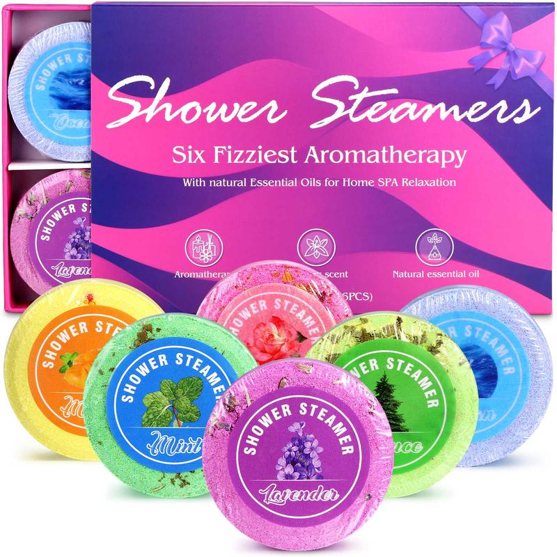 Shower Steamers Tablets, 6pcs set Fizzy Spa Bath Bombs, Relaxing Bubble Bath Bomb with Essential Oils, Bath & Body Care for Men & Women