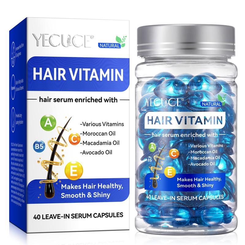 YECUCE Hair Vitamin Capsules, Comfort Hair Vitamins Serum, Haircare Repair, Hair Oil Capsules, Rich in Moroccan Oil, Vitamins A C E Pro B5,   Blend, Silky Restores Dry Frizzy Hair, Suitable for All Hair Types