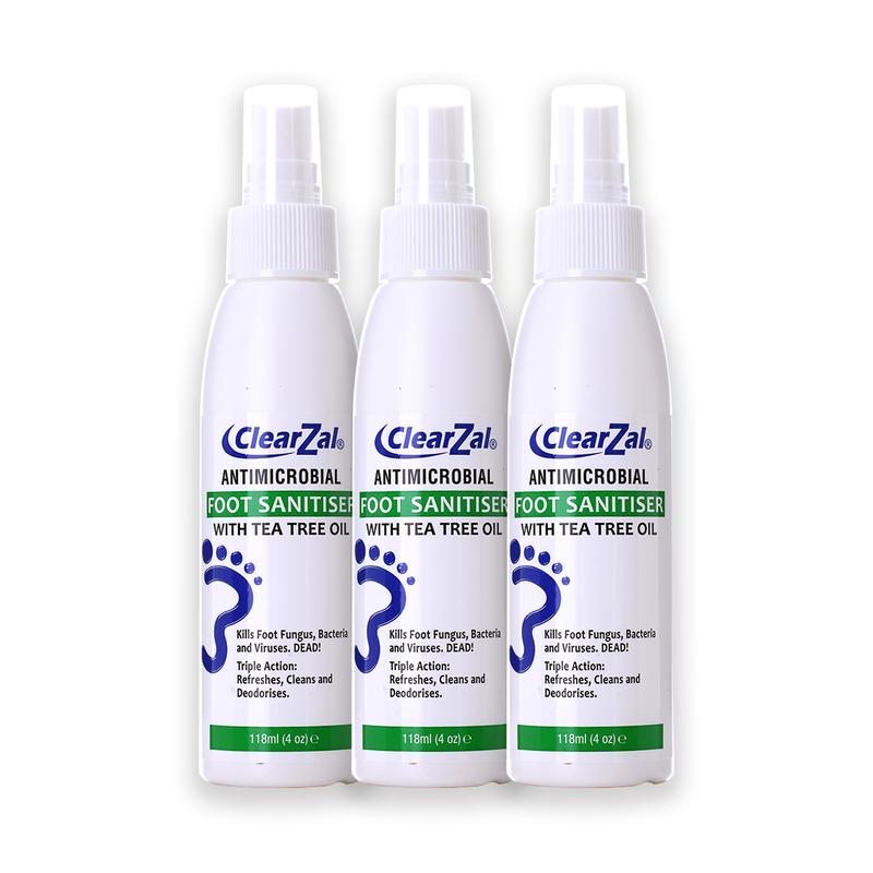 ClearZal Foot Sanitizer Spray with Tea Tree Oil, 4-Ounce 3 pieces Bottle Long-lasting disinfectant and antibacterial spray Long-lasting antibacterial effect to keep fresh  Tinea pedis, fungal infection, burning, itching, dandruff 3 packages