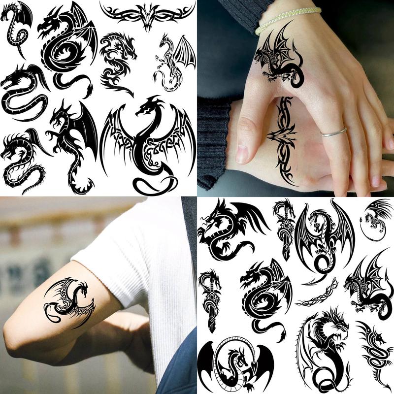 Spider Web & Snake & Scorpion & Dragon Pattern Temporary Tattoo Sticker, 15pcs set Realistic Fake Tattoo Sticker for Party, Long Lasting 3D Fake Tattoo Sticker