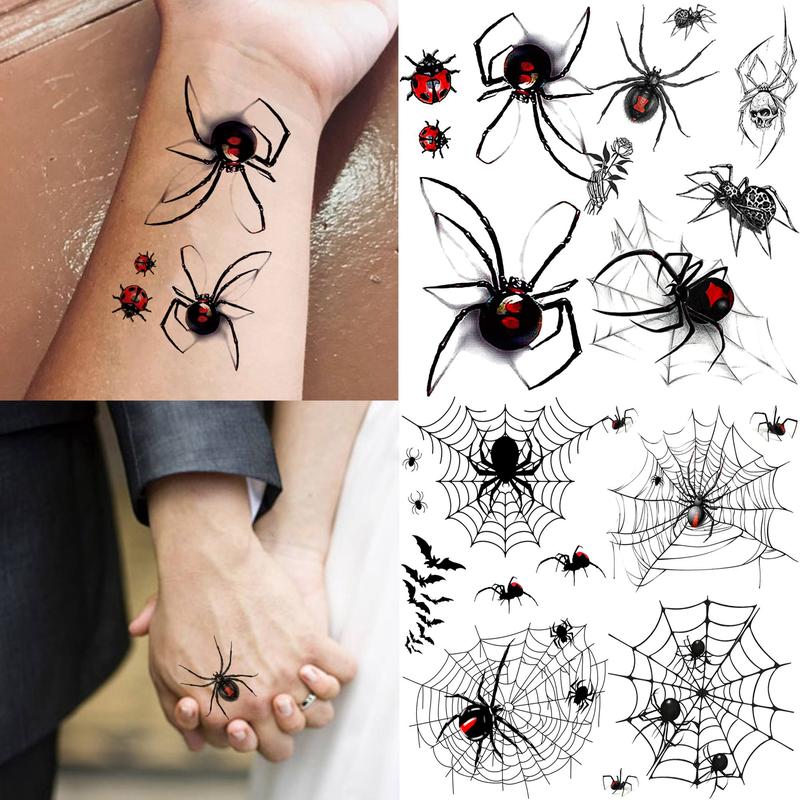 Spider Web & Snake & Scorpion & Dragon Pattern Temporary Tattoo Sticker, 15pcs set Realistic Fake Tattoo Sticker for Party, Long Lasting 3D Fake Tattoo Sticker