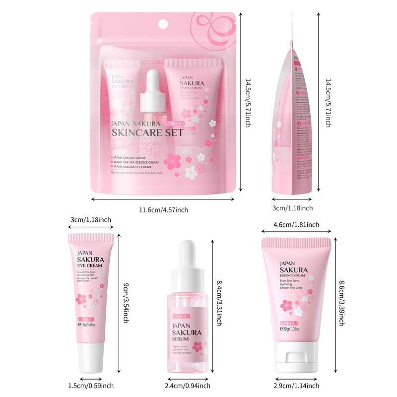 Sakura Facial Skincare Kit, 1 Count Moisturizing Sakura Essence & 1 Brightening Sakura Eye Cream & 1 Soothing Face Cream, Hydrating Skin Care Kit for Women, How To Be Pretty, Christmas Gift