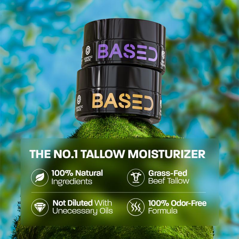 Based Bodyworks Whipped Tallow Facial Moisturizers | AM & PM Set | 100% Grass Fed, Cosmetic Grade Tallow | Simple, Natural, Effective.