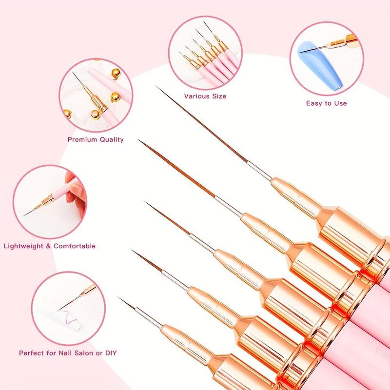 Summer Nail Art Brush Set, 5 Counts Nail Art Brushes for Gel Nail Polish, Nail Art Painting Pen, Nail Art Brush for Nail Art Sizes 4 8 12 20 25mm, Nail Supplies, Christmas Gift