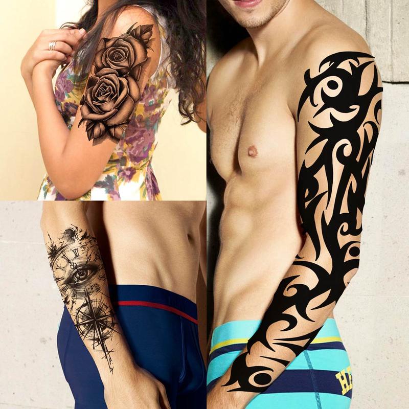 Punk Style Extra Large Full Arm Temporary Tattoos, Waterproof Fake Tattoo Sticker, Body Art Decoration for Men & Women, Fake Tattoos Custom, Real Looking Temporary Tattoo