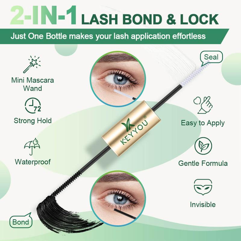 KEYYOU Waterproof Lash Bond & Seal 10ml with Mascara Brush- Eyelash Adhesive for Long-Lasting Makeup - Eyelashes