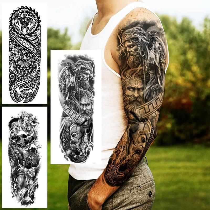 Punk Style Extra Large Full Arm Temporary Tattoos, Waterproof Fake Tattoo Sticker, Body Art Decoration for Men & Women, Fake Tattoos Custom, Real Looking Temporary Tattoo