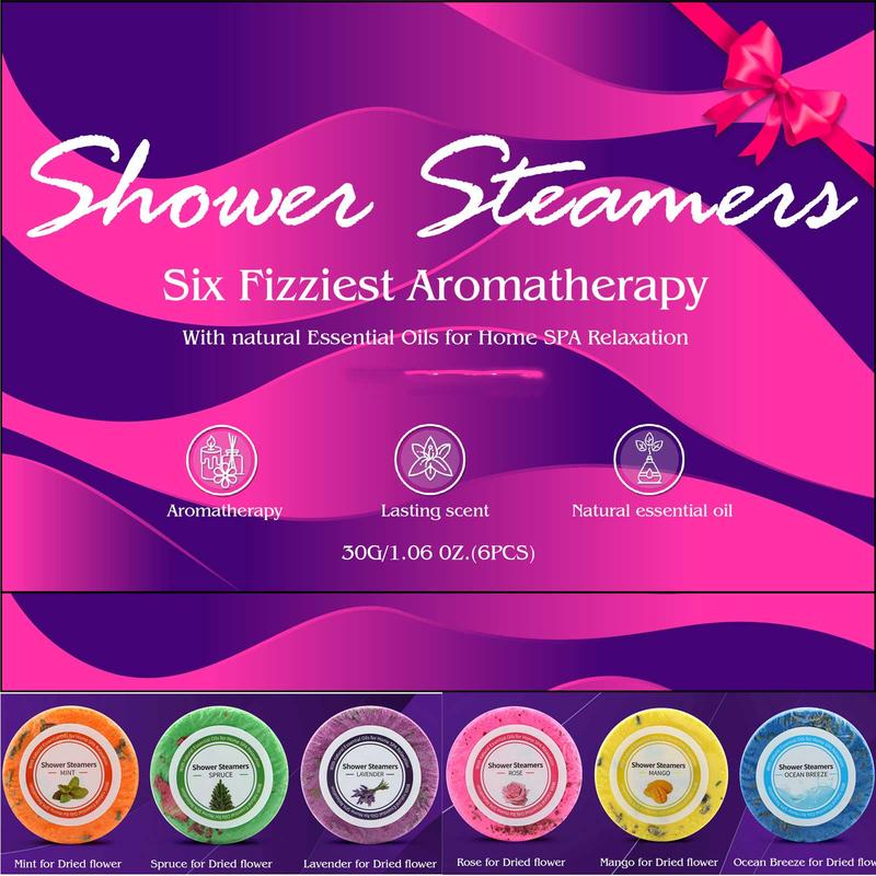 Shower Steamers Tablets, 6pcs set Fizzy Spa Bath Bombs, Relaxing Bubble Bath Bomb with Essential Oils, Bath & Body Care for Men & Women