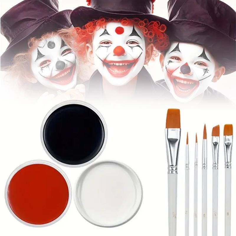 Monochrome Body Paint Clown Makeup Kit, 1 Set Face Body Paint with Brushes, Professional Oil Body Paint for Cosplay, Professional Makeup Tool