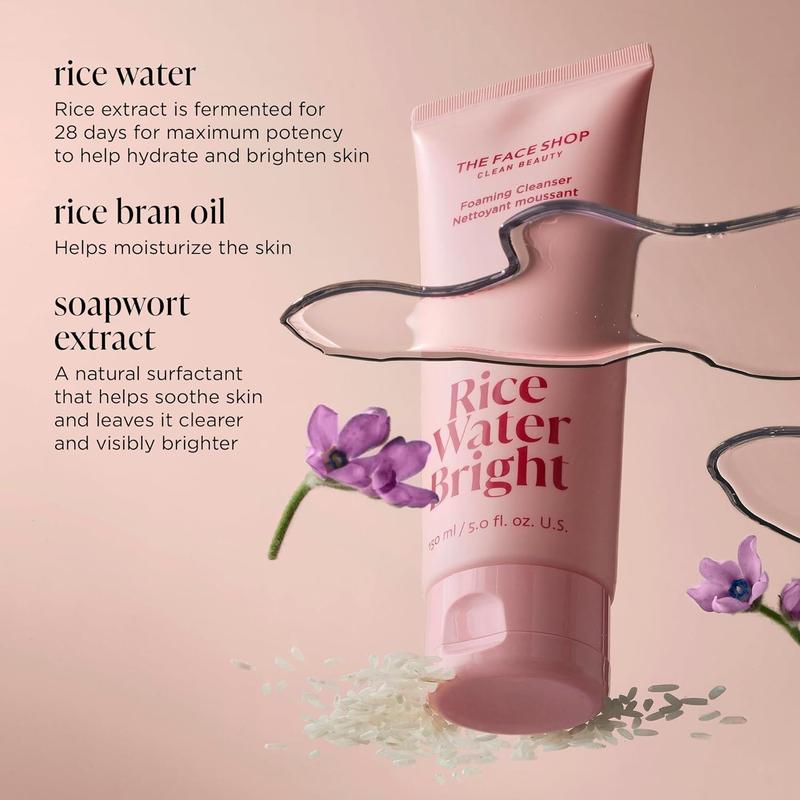 Rice Water Bright Foaming Cleanser Hydrating Skincare Facewash Facial Cleansing Peeling Vegan for Oily  Organic Sunscreen Organic Moisturizer