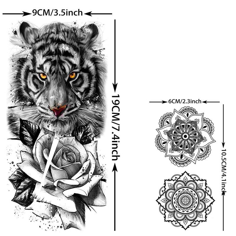 Tiger & Flower & Skull Pattern Temporary Tattoo Sticker, 67pcs Waterproof Fake Tattoo Decals, DIY Body Art Sticker for Women & Men