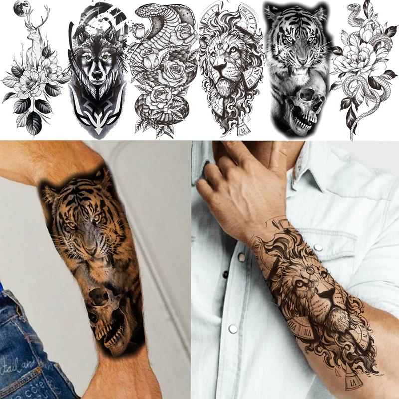 Punk Style Extra Large Full Arm Temporary Tattoos, Waterproof Fake Tattoo Sticker, Body Art Decoration for Men & Women, Fake Tattoos Custom, Real Looking Temporary Tattoo