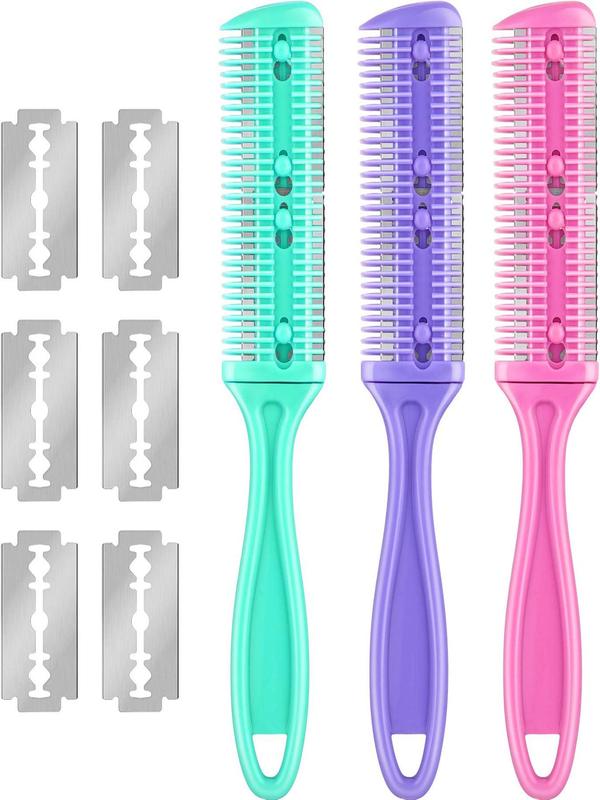 Razor Comb with 10pcs Razor for Hair Styling for Girlfriend, 3pcs Hair Cutter Comb, Double Edge Razor, Hair Thinning Comb, Slim Haircut Cutting Tool